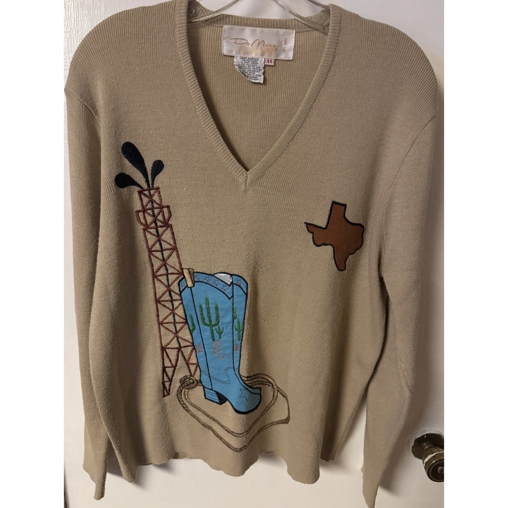 Vntg 80's L'Myr By‎ DiMaris Beige Western Sweater Women's Size 44